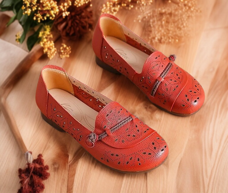펀칭 에어로쿨 쿠션 엄마 신발 여성 중장년 컴포트화 앞코 소가죽 펀칭 샌들 구멍