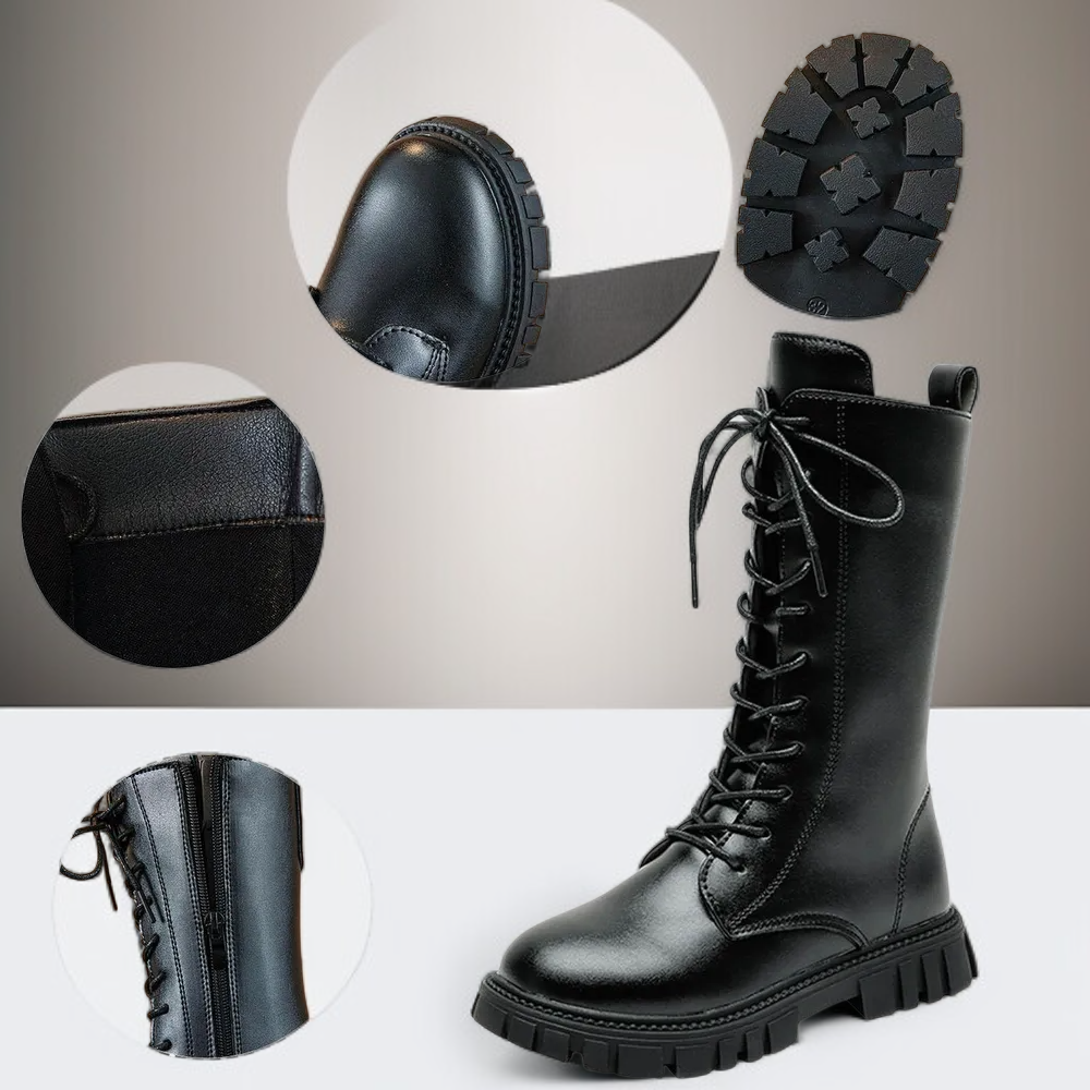レザーブーツ、K-POP、デビルガールグループのハイブーツ、ドクターマーチンブーツ