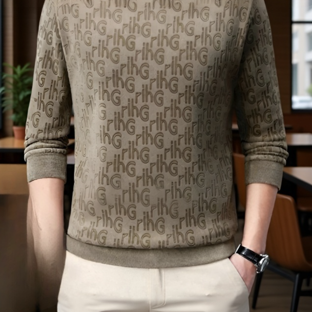 캐주얼 패션 남성 상의 자카드 라운드 긴팔 후드 기모 기모 레깅스 상의