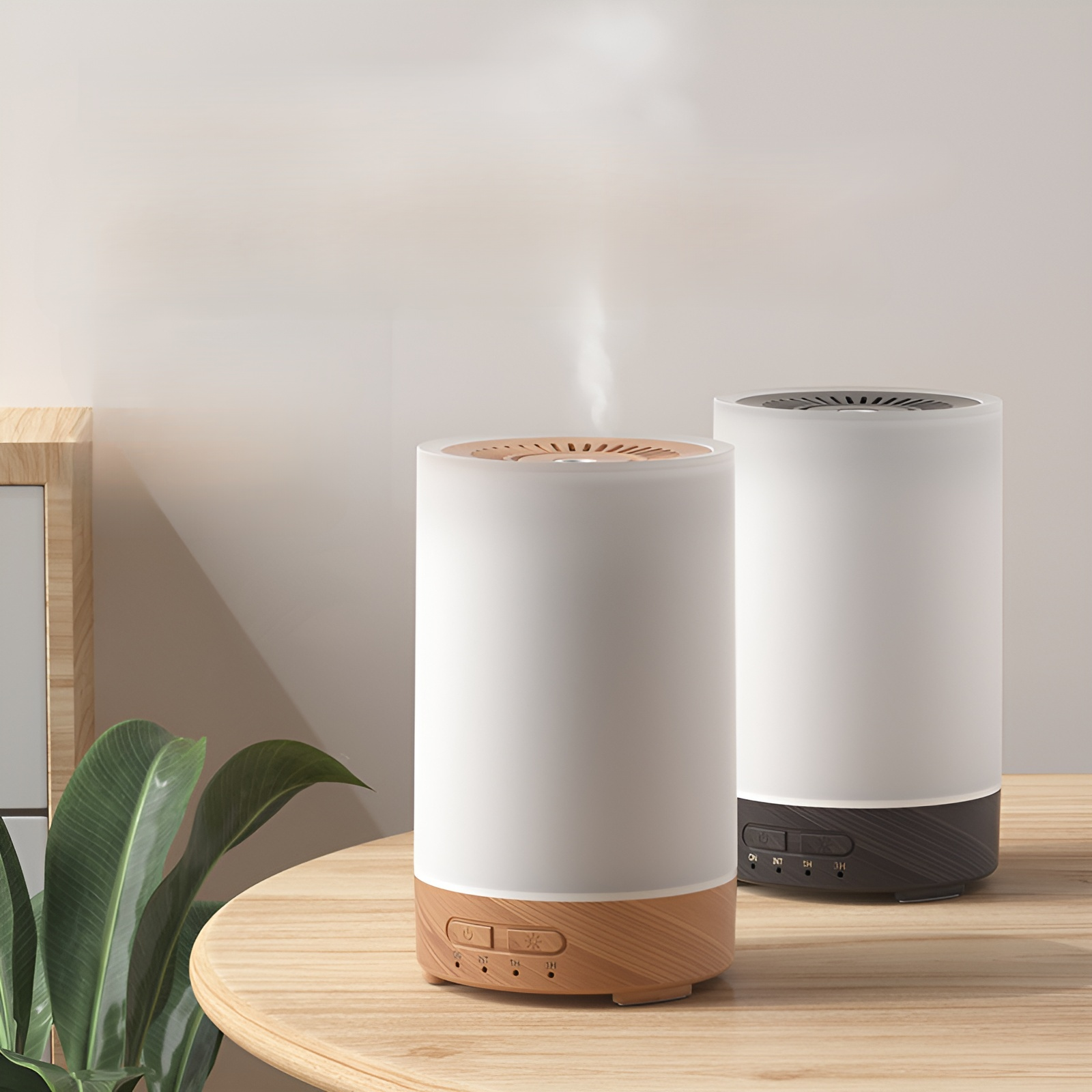 新しいナイトライト加湿器、家庭用USBアロマディフューザー、カラフルな木目調ディフューザー、ミニサイレントベッドルームアロマディフューザー