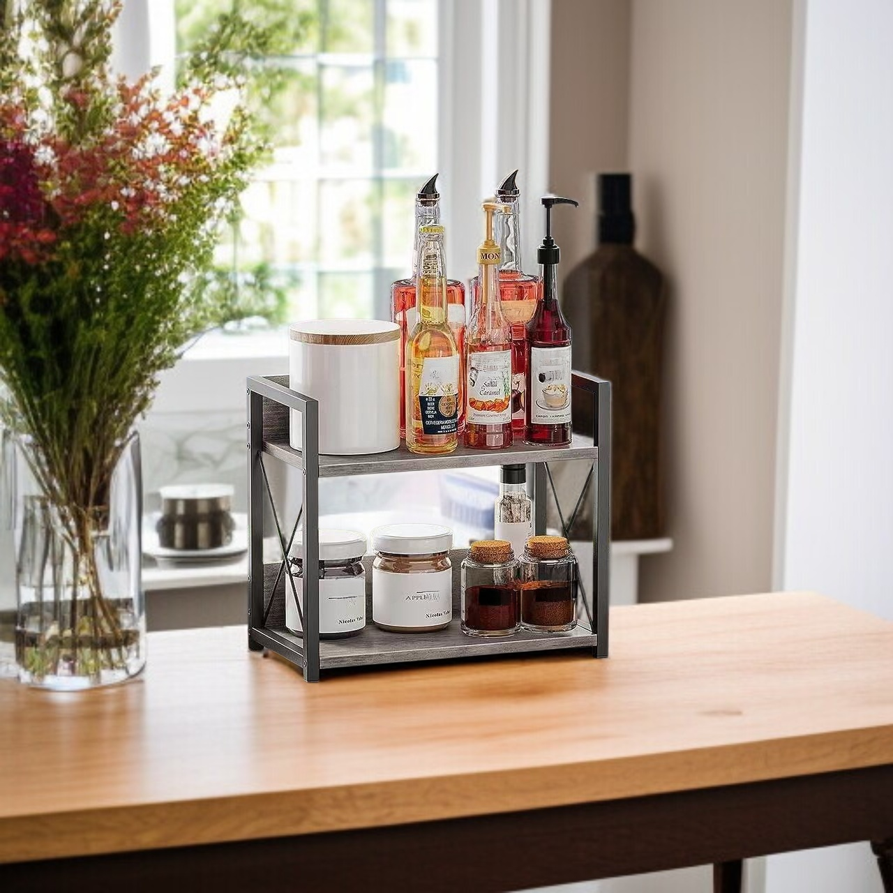 Kitchen Iron Wood Storage Rack Bathroom Organizer