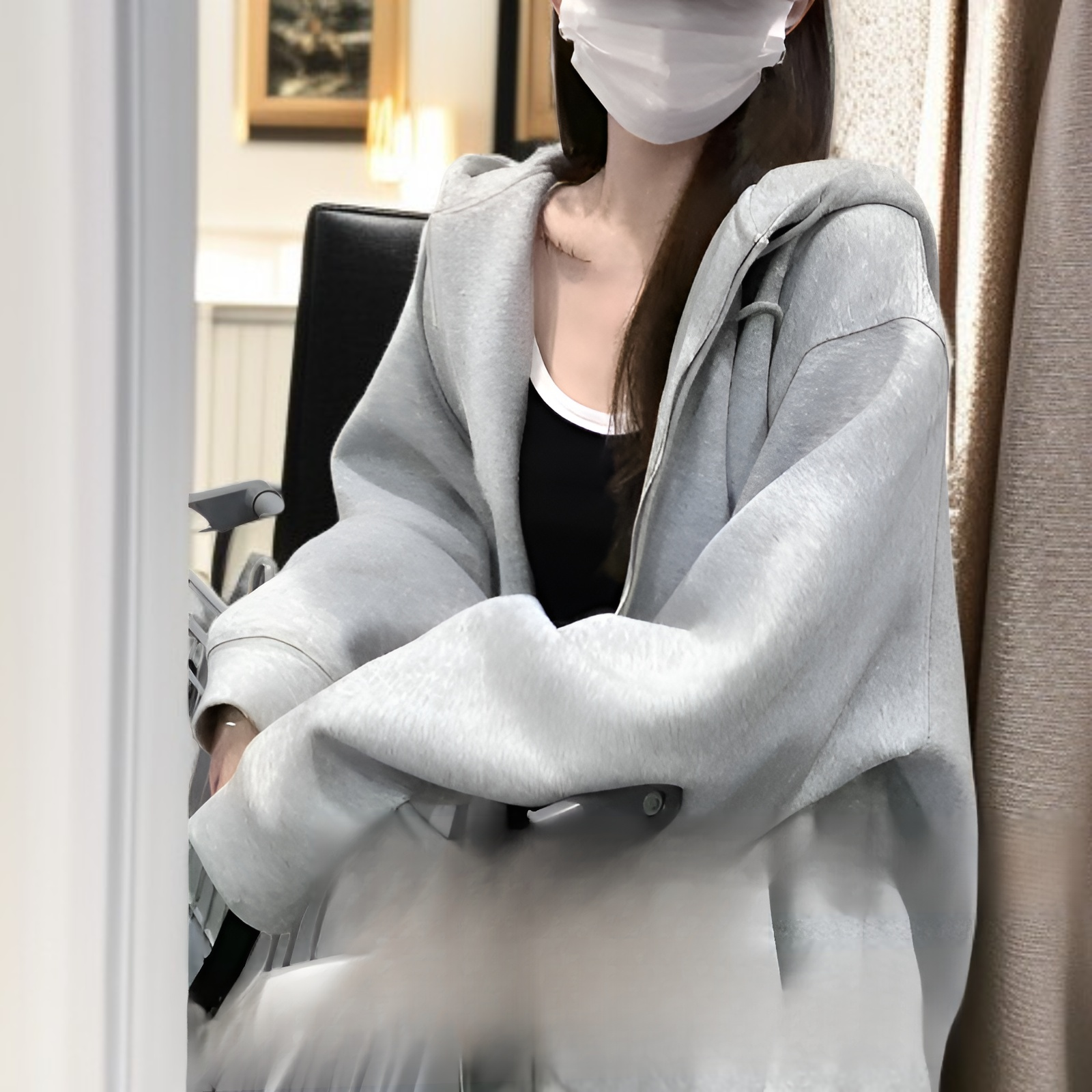 ゆったり グレー ジップアップ スウェットパーカー