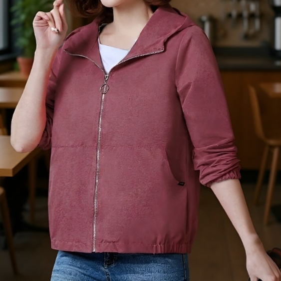 春と秋のファッションフード付きジャケット