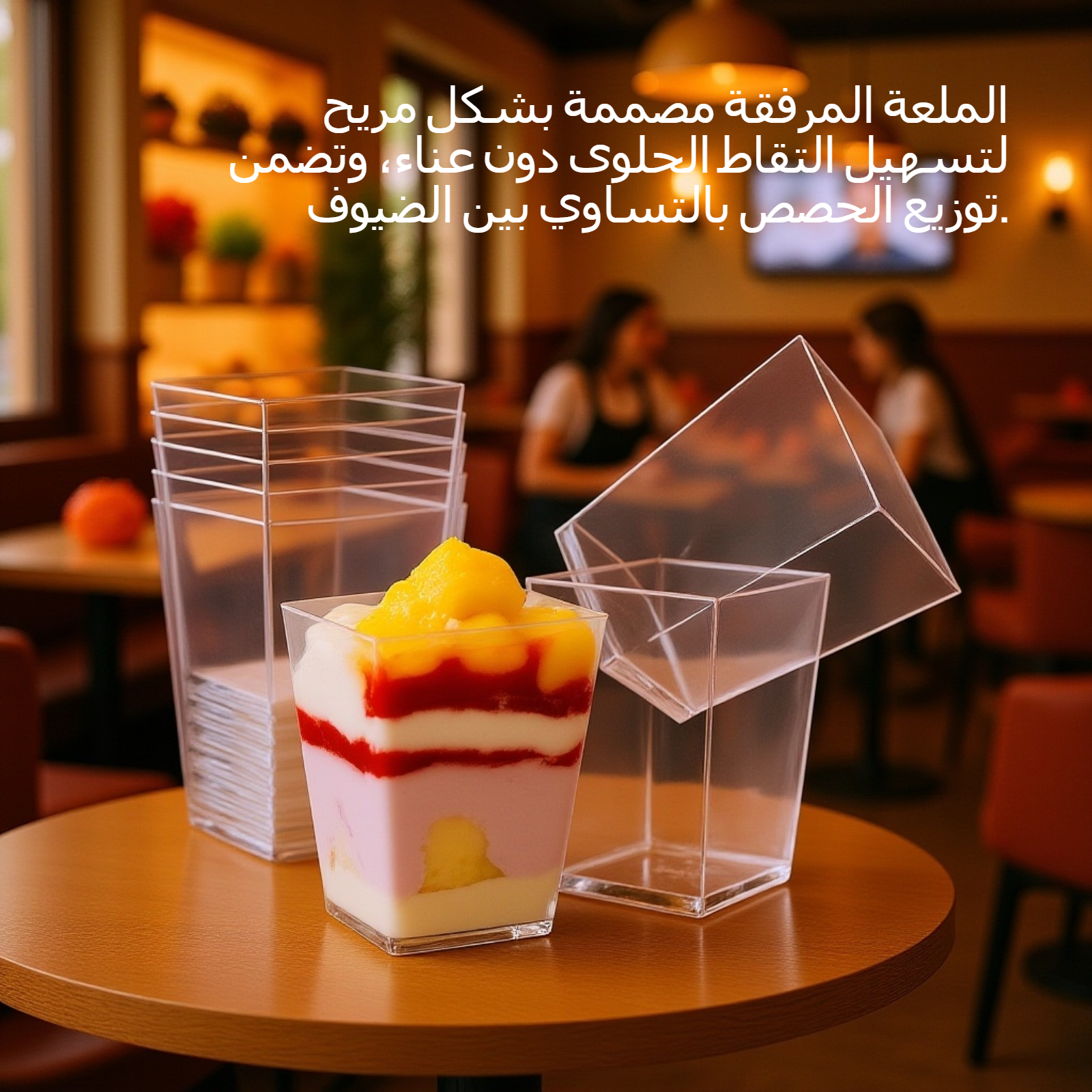 وعاء شفاف للحلويات مع ملعقة عملية