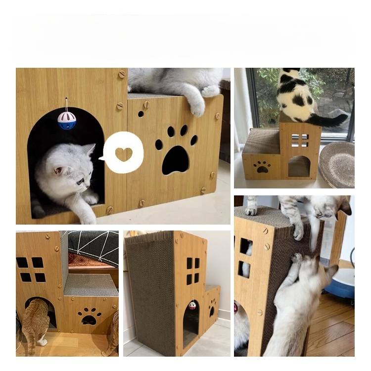 Katzenvilla aus Wellpappe mit Kratzbrett