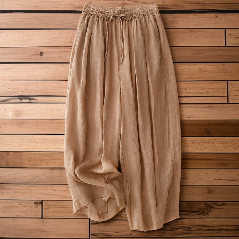 レディース レトロ 無地 コットン リネン ランタンパンツ
