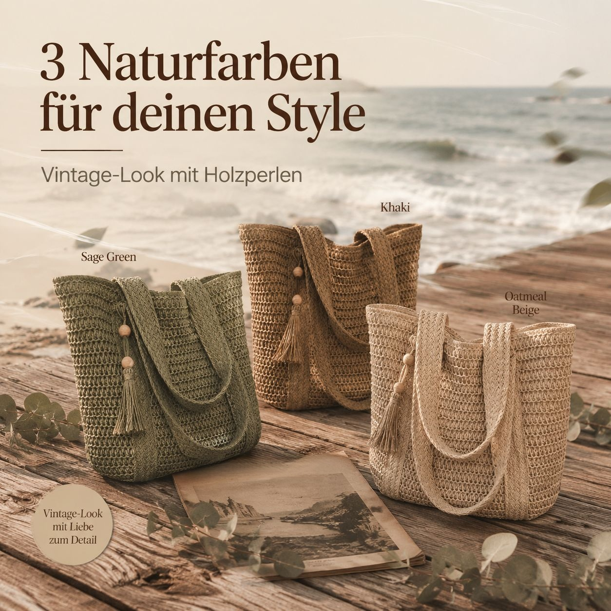Strohhängetasche für Damen – Sommer-Strandtasche, modisch und geräumig