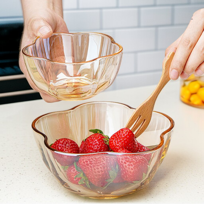 錦繡山河琥珀梅花高顏值水晶玻璃碗