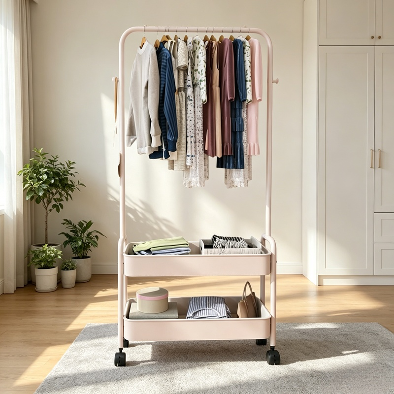 Multi-functional Nordic Style Standing Coat Rack, Mobile Clothes Storage Shelf for Home