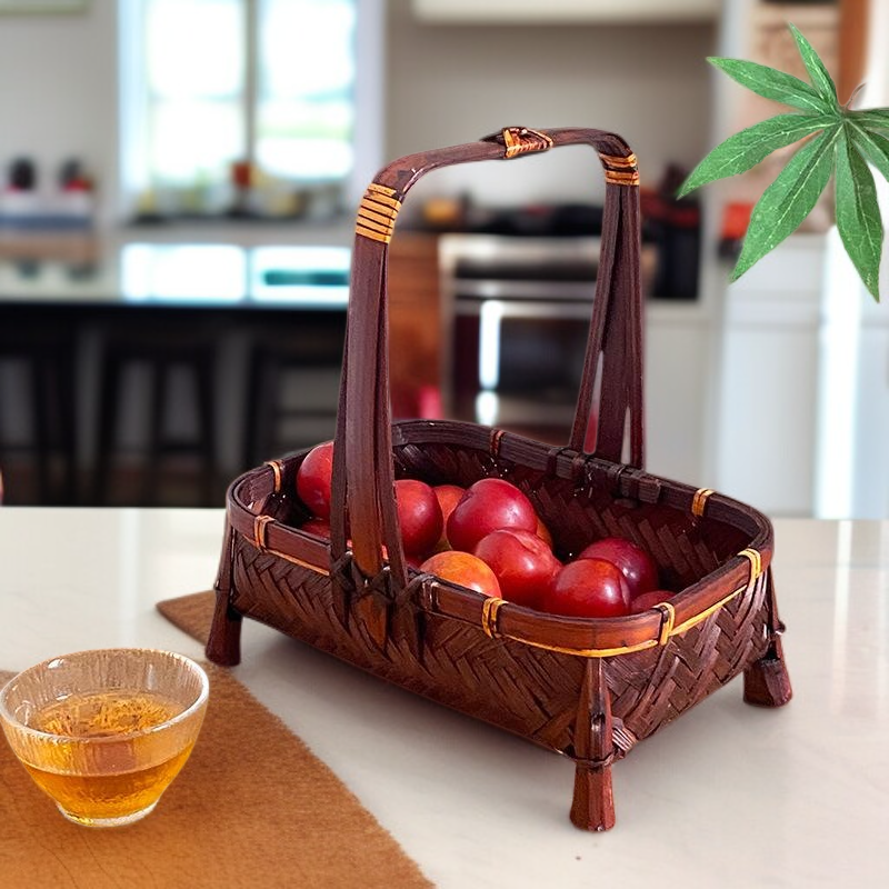  한정판 수제 대나무 사각 트레이 과일·간식·차 보관 바구니