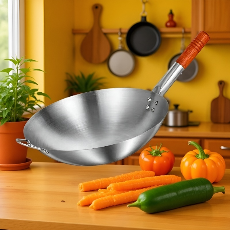 Wok de acero inoxidable engrosado para cocinas de hotel