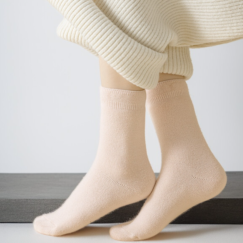 女士加絨加厚純色中長筒襪子