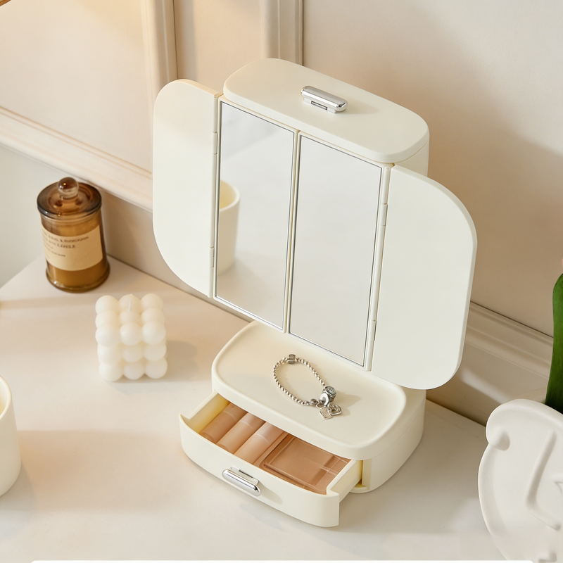 Faltbarer Schminkspiegel mit Beleuchtung und Aufbewahrungsschublade, unverzichtbar für Badezimmer