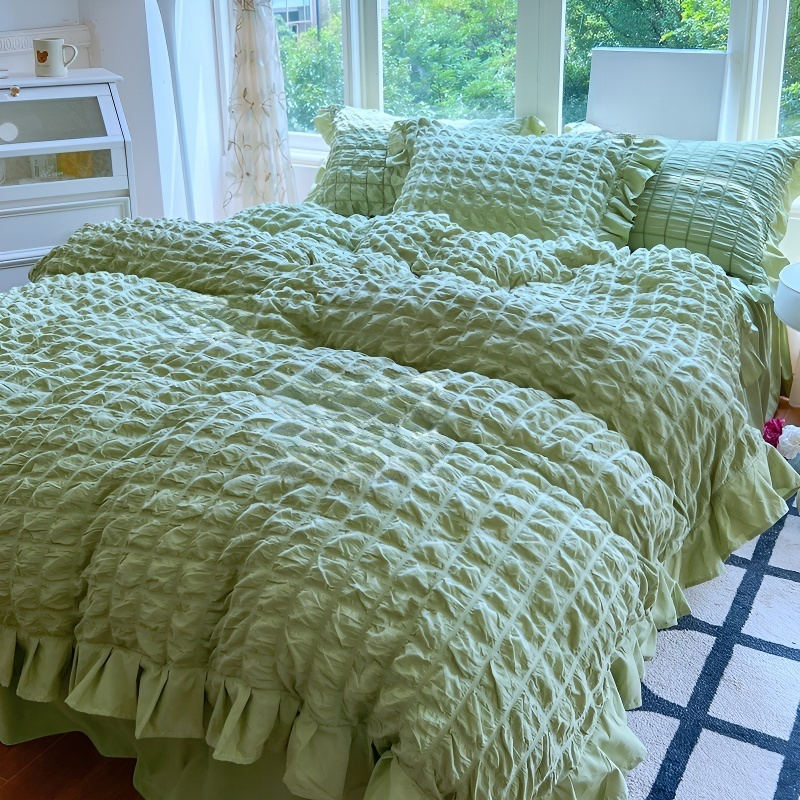 水洗棉泡泡紗提花床裙四件套