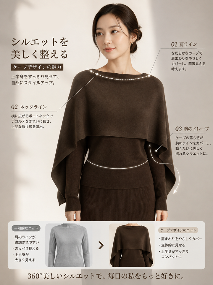 【極上の肌触り】Monolly シルクウール混ケープニット | 上品・着回し・ワンランク上の日常