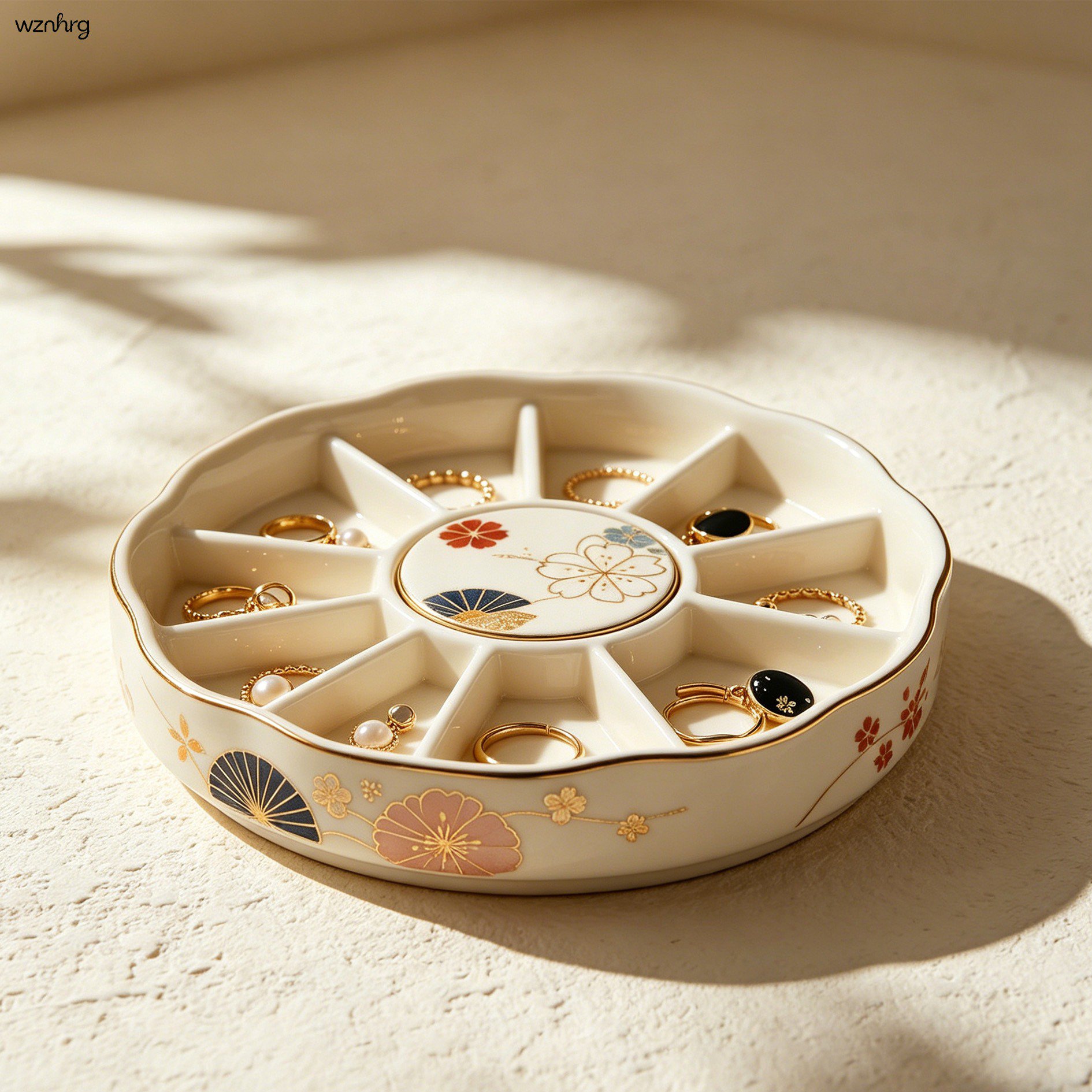 3ピースの丸型回転式ジュエリートレイ