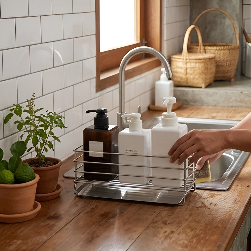 ที่วางฟองน้ำสแตนเลสทั้งตัวแบบกว้าง Nature Living + เครื่องจ่ายน้ำยาล้างจาน