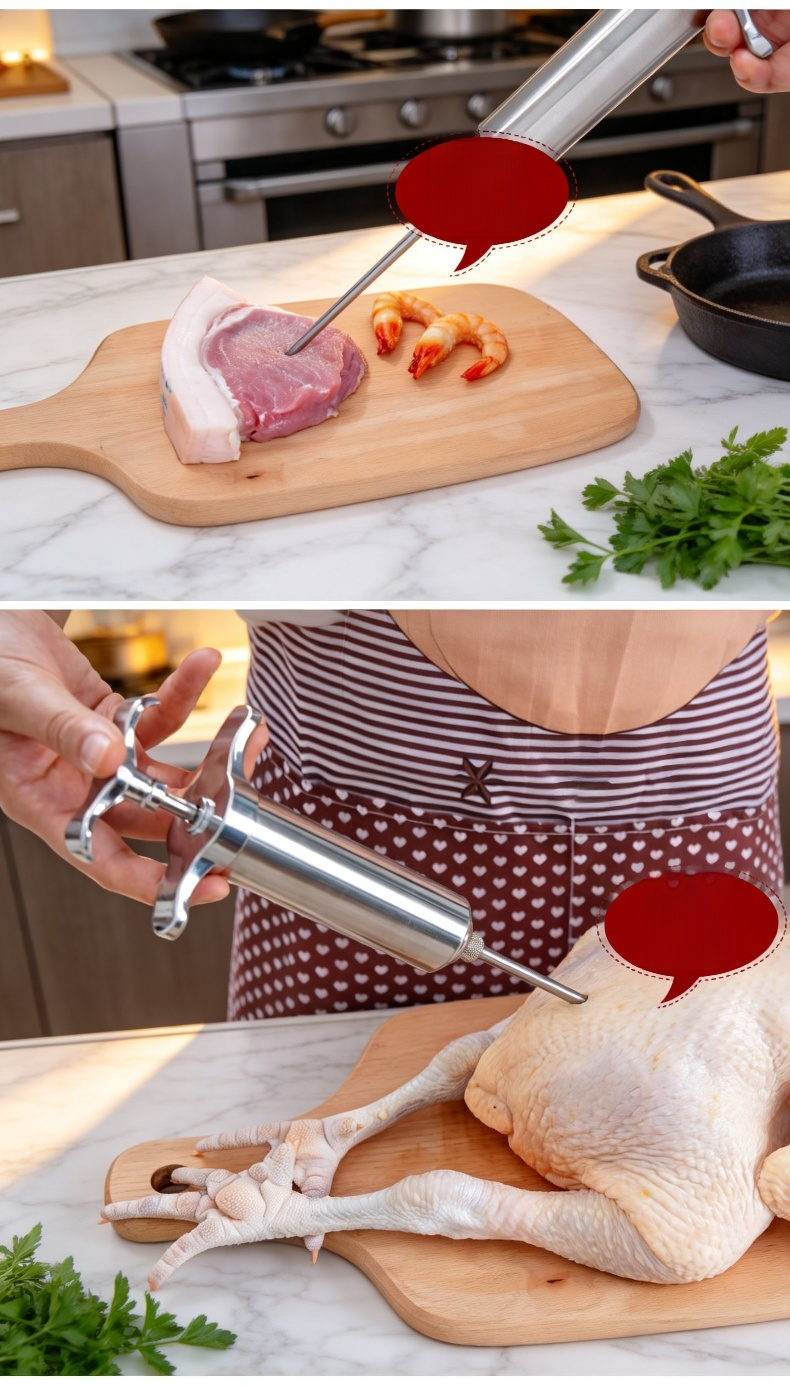 Durable stainless steel injector for grilling