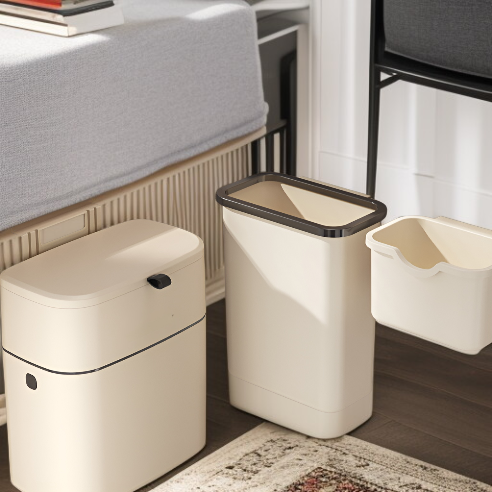 壁掛け式フリップゴミ箱 キッチン・バスルーム用フック式 リビングルーム用ゴミ箱 蓋付き 多目的ゴミ箱 大型四角ゴミ箱