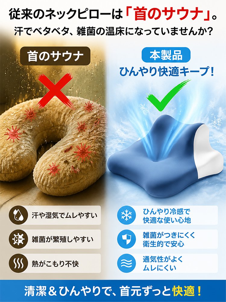 【首の痛みに悩む人におすすめです】接触冷感低反発首肩フィット枕
