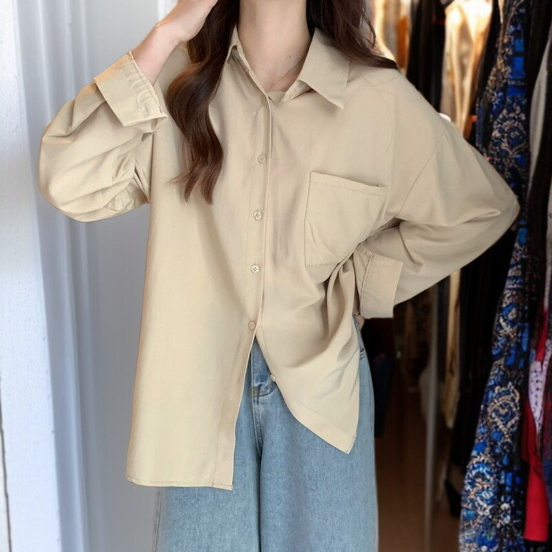 春レディース無地シャツインナーブラウスジャケット重ねシフォンシャツ