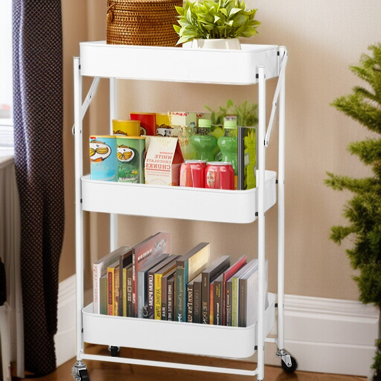 가정용 접이식 수납 카트 다층 수납 바닥 수납 선반 설치 무료 이동식 주방 수납 선반
