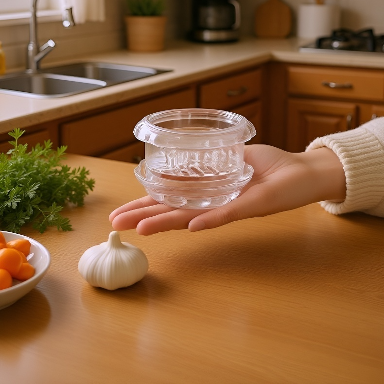 自帶接盤旋轉捻蒜器