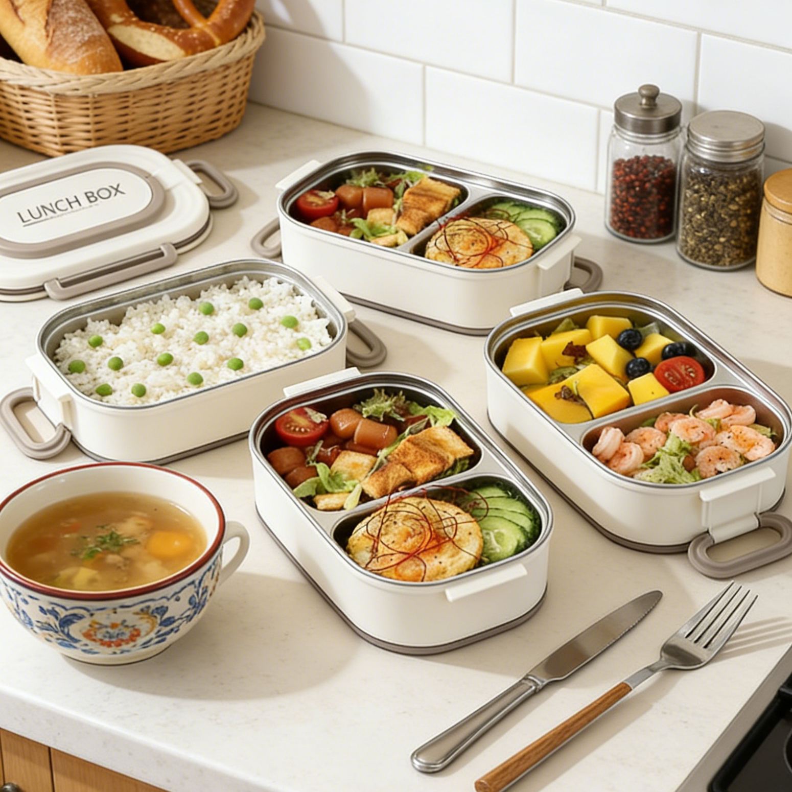 304 Edelstahl Mehrschichtige Lunchbox ohne Geruchsübertragung, Mikrowellengeeignet