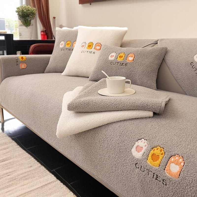 冬のフルカバータオル滑り止めラムズウールソファクッションプラッシュ漫画刺繍フルカバータオルクッション冬の漫画刺繍ブランケット
