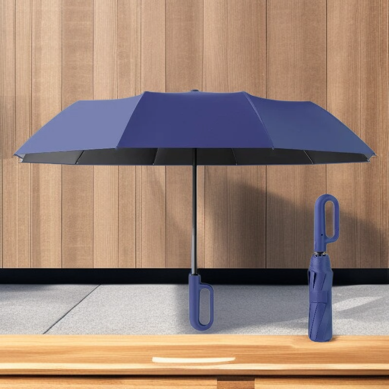 Automatic buckle black rubber umbrella for both sunny and rainy days