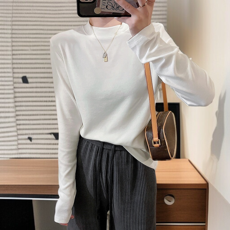 スリムパッケージバックソリッドカラートップス秋と冬の長袖Tシャツボトミングシャツの女性の内側に小さなスタンドアップカラーフィットトップス