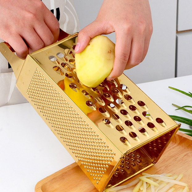 Vierseitige Reibe aus Edelstahl in Gold, Roségold Gemüsereibe, Käsereibe für Karotten und Ingwer