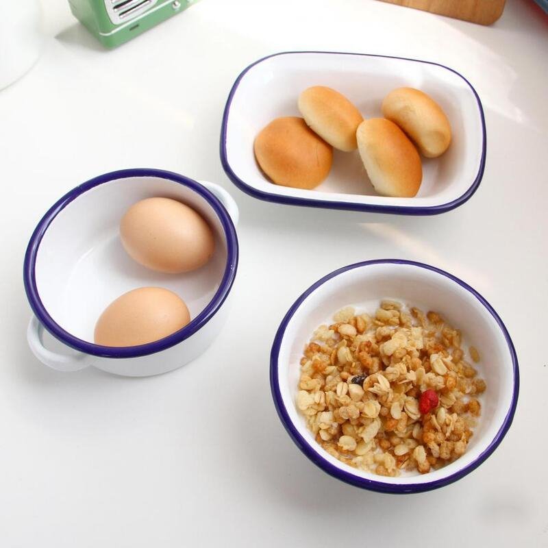 한식 사각 깊은 법랑 접시 