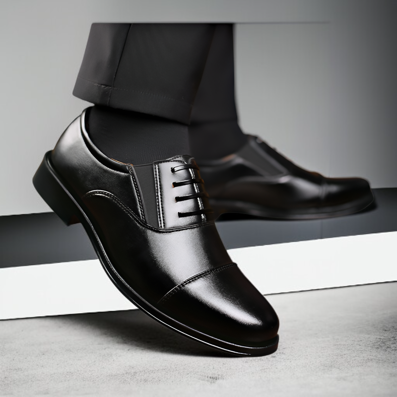 حذاء جلد رجالي للأعمال بنعل ناعم، ثلاث وصلات، أسود، مناسب للمقابلات والتصوير، كاجوال للشباب