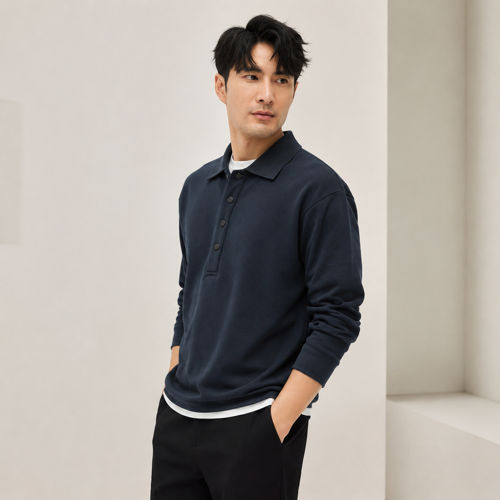 가을 루즈핏 남성 올드머니 레이어드 폴로넥 긴팔 이너