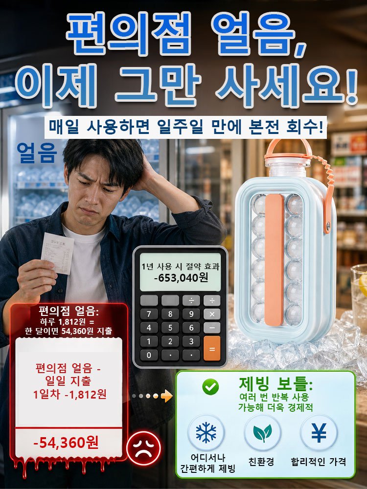 【언제 어디서나 시원한 얼음】휴대용 2in1 접이식 제빙 보틀
