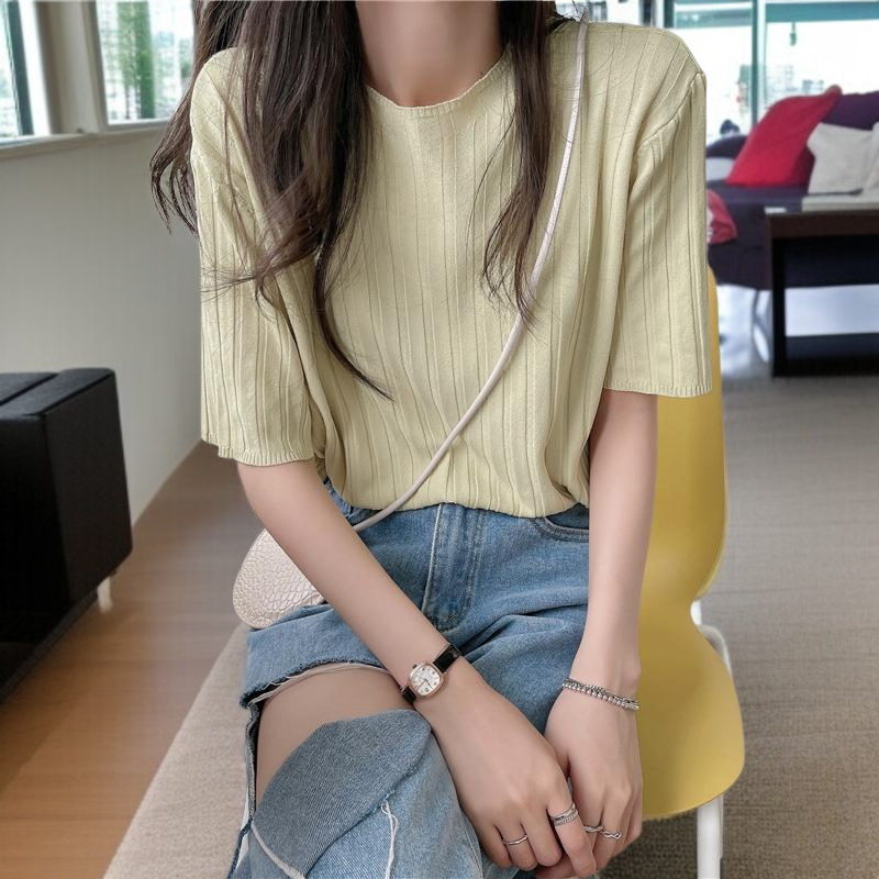 니트티 박시 반팔 상의 캐주얼 레깅스 여하  니트 반팔티