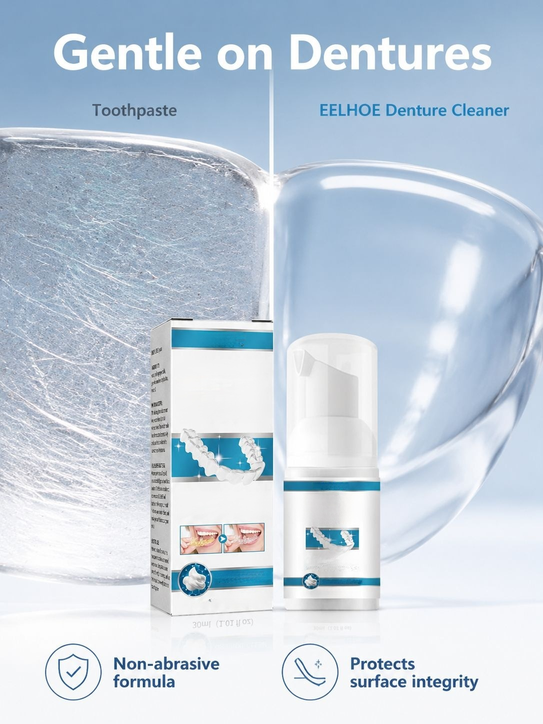 EELHOE denture brush and cleaning tools in use