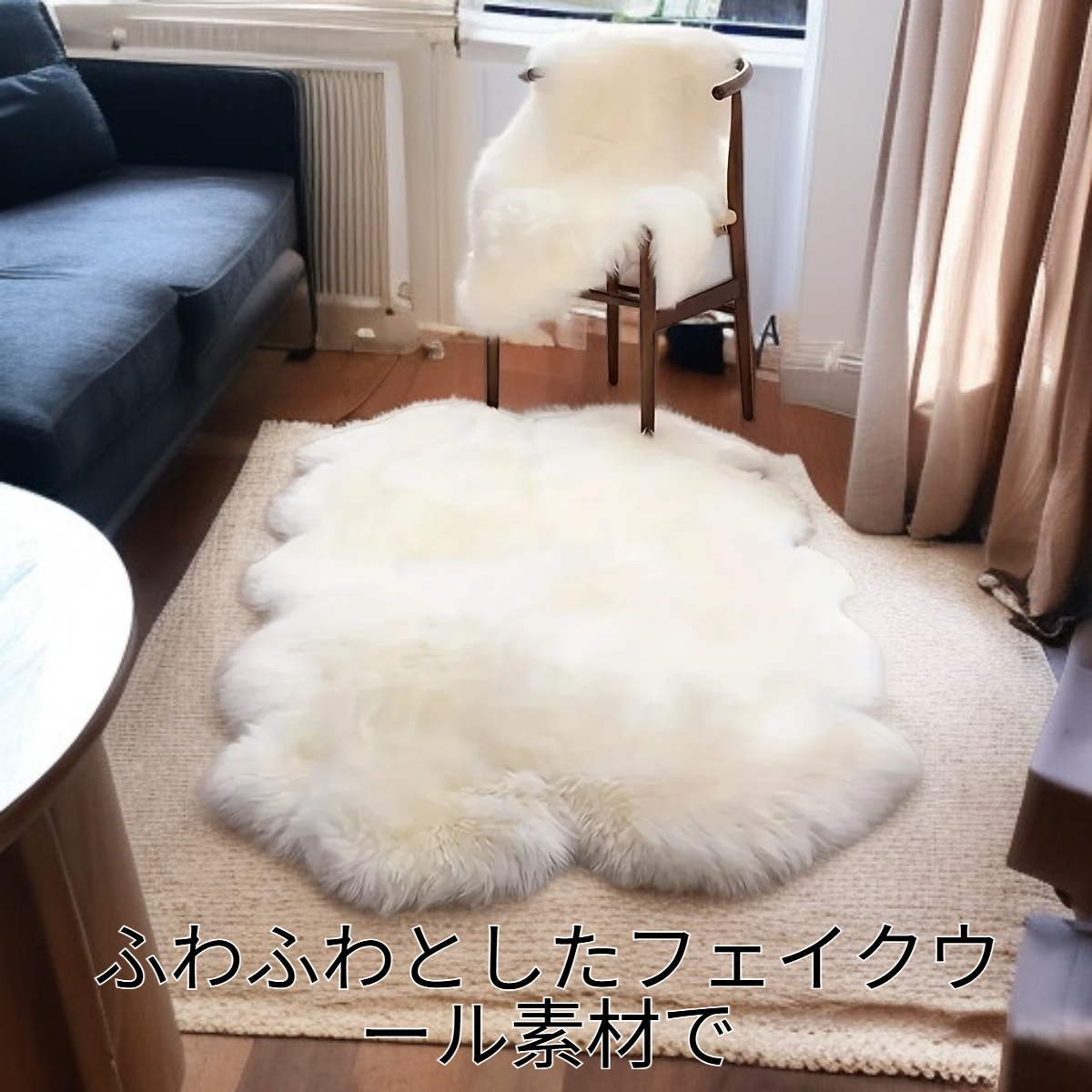 リビング用1枚入りふわふわフェイクウールラグ