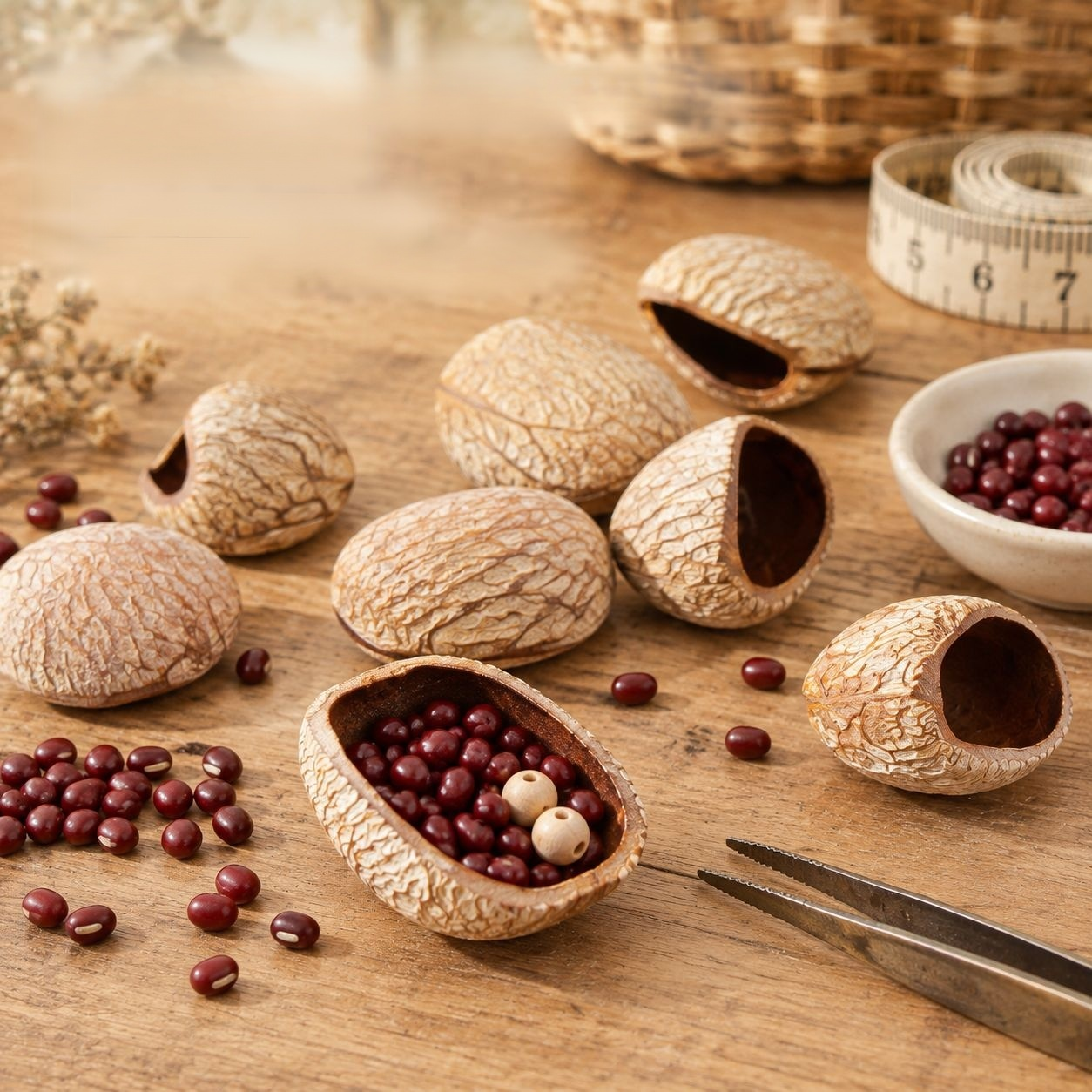 Natural Nut Shell Rattle DIY Craft Material Bean Pod Doll Wind Chime Pendant