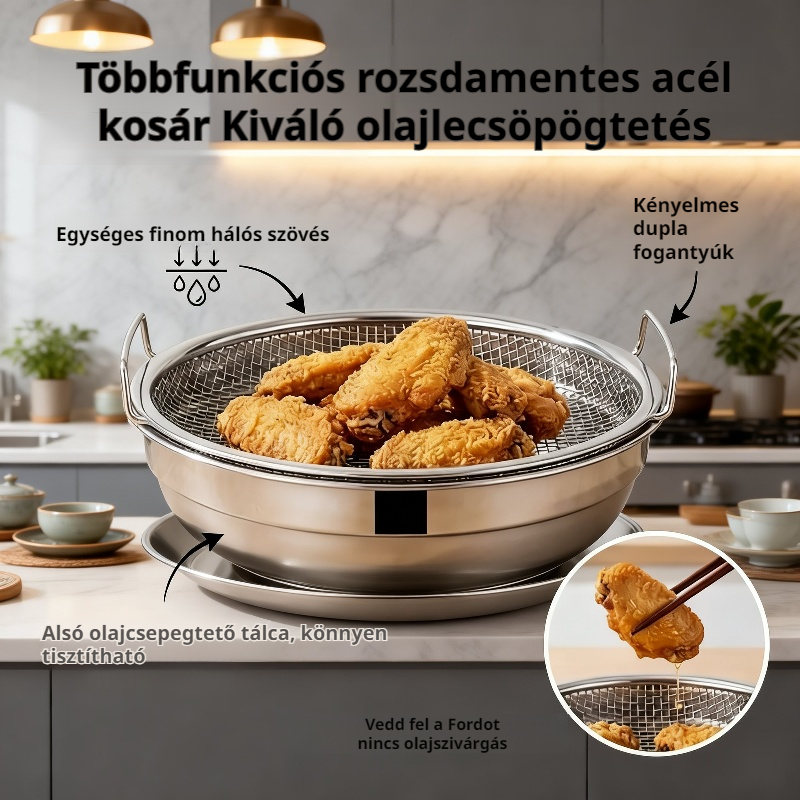 Konyhai kétfülű rozsdamentes acél olajcsepegtető tálca, háztartási olajszűrő tálca
