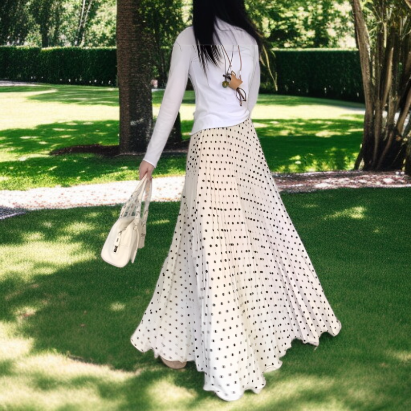 レディース ハイウエスト スリム シフォン プリーツ スカート