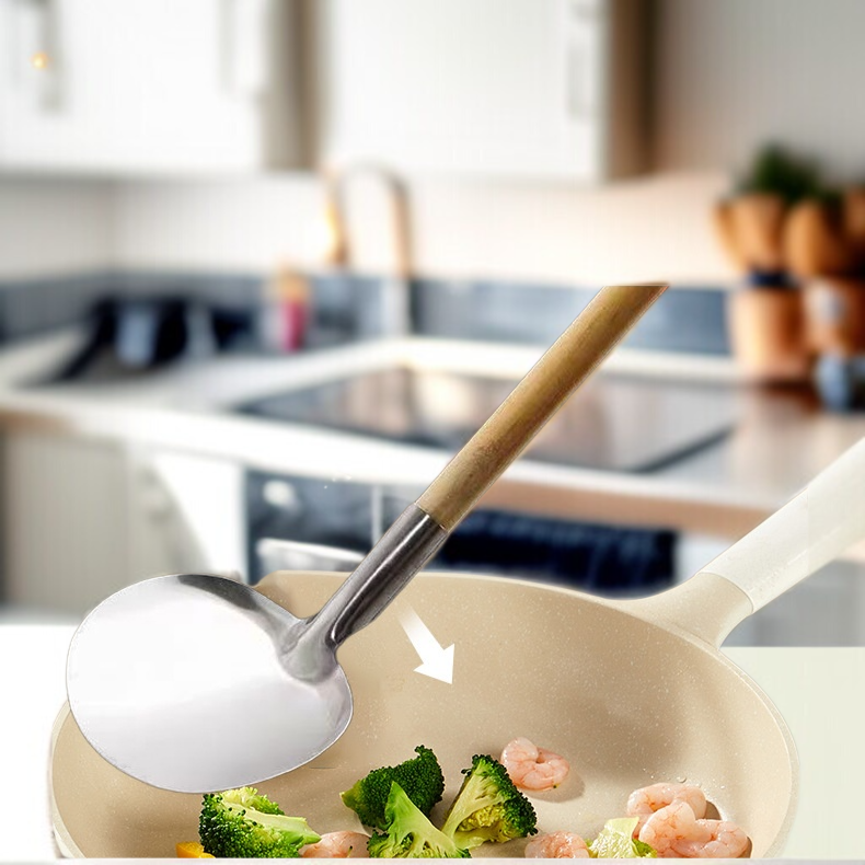 농가 토가 논스틱 냄비 나무 손잡이 둥근 주걱 모자 볶음 주걱 냄비 나무 손잡이 둥근 주걱