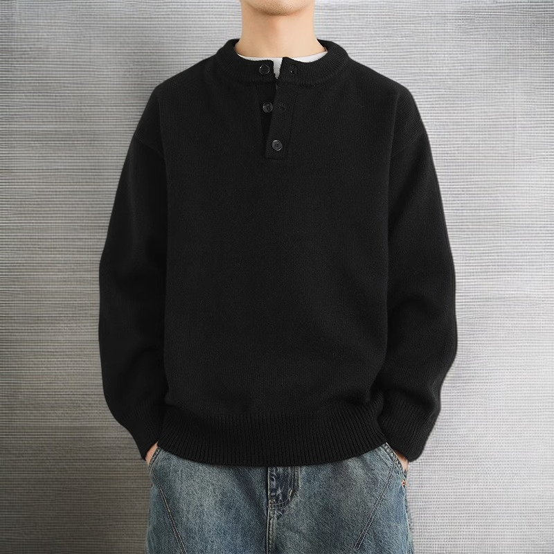 남성 라운드 넥 커버 단색 니트 스웨터