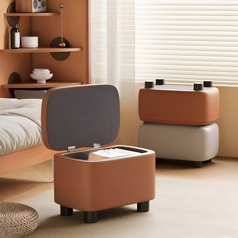 Leather upholstered shoe changing stool