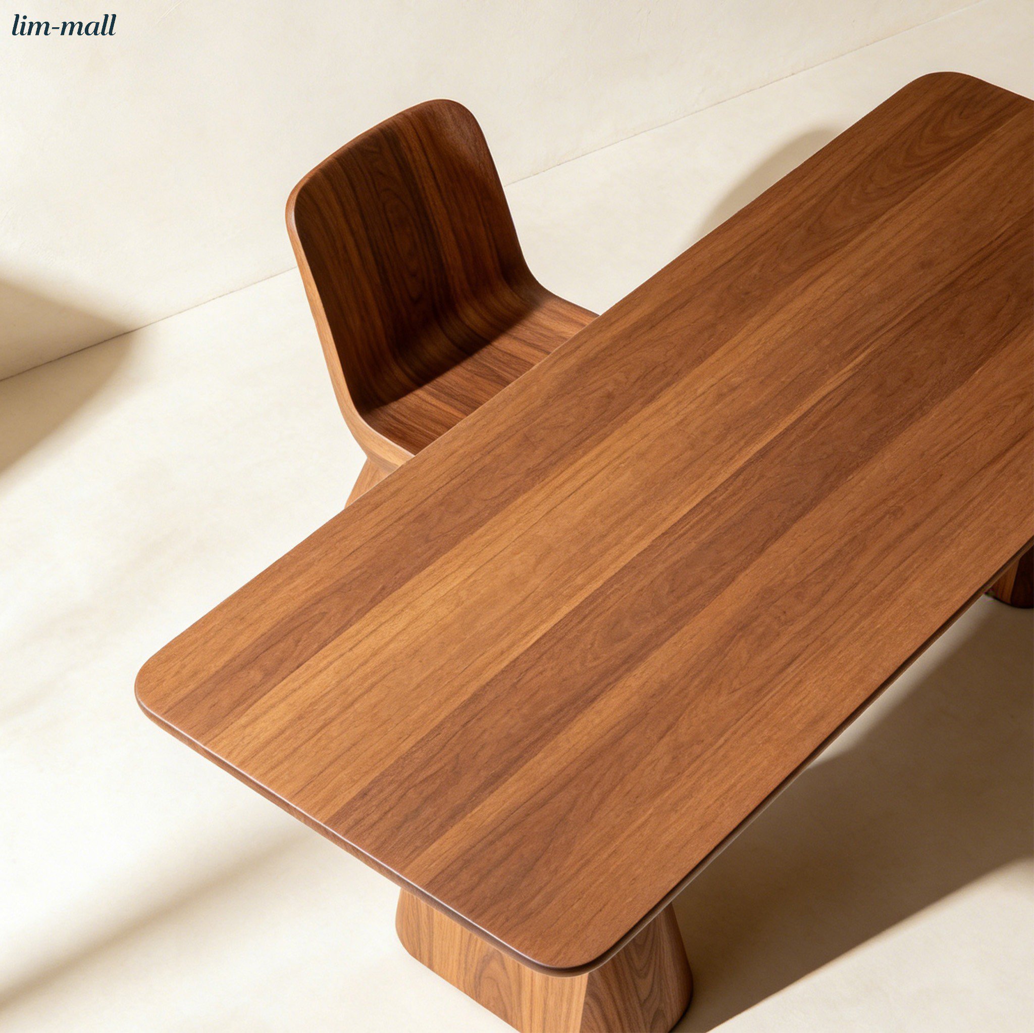 Elegant Solid Walnut Wood Dining Table Close-up