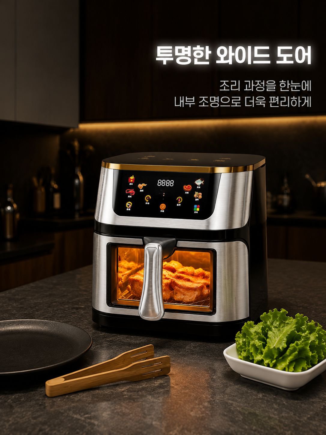 가정용 대용량 터치식 다용도 에어프라이기 스테인레스 가시 전기프라이기
