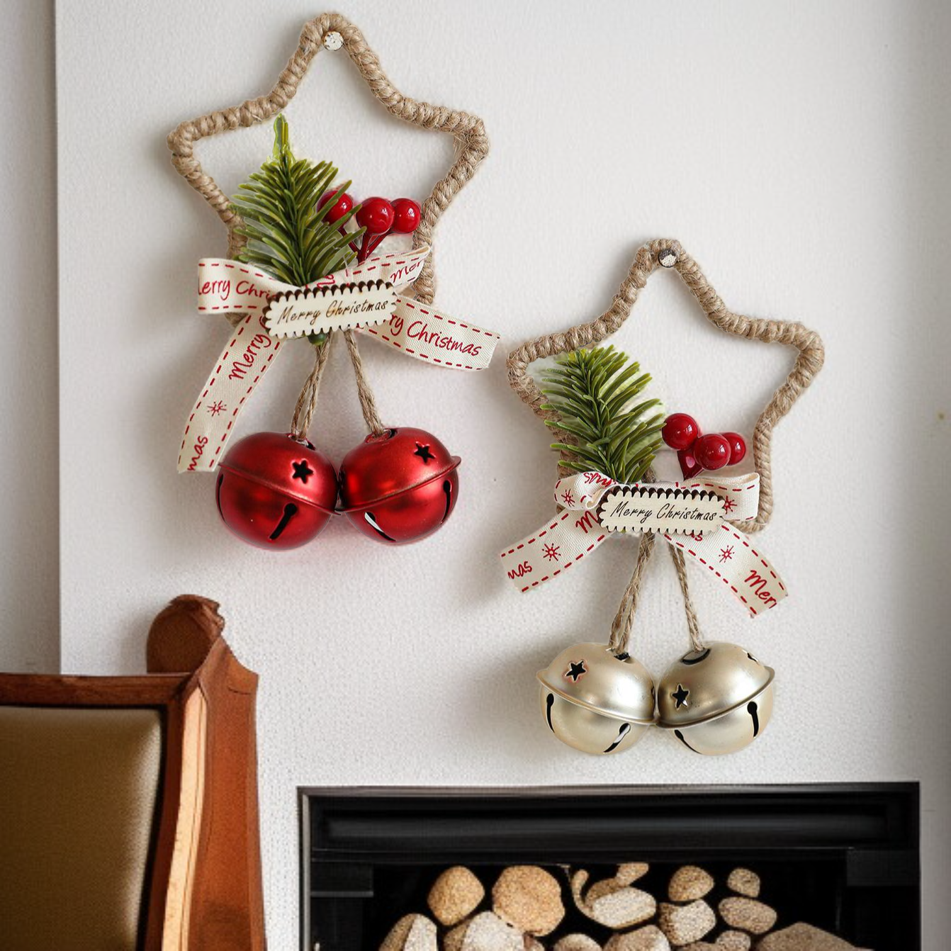 Weihnachtliche Stern-Glocke Türanhänger Dekoration mit Schleife für Weihnachtsbaum