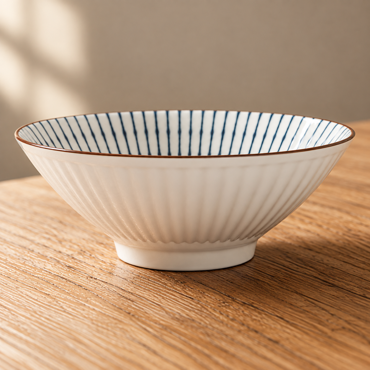White ceramic rice bowl on a dining table