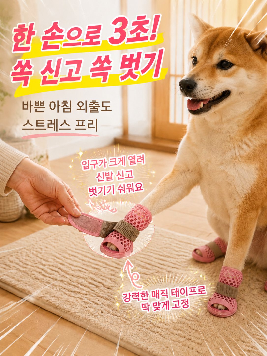 [3초컷] 절대 안 벗겨지는 초경량 강아지 메쉬 샌들 (화상/미끄럼방지)